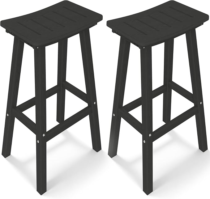 Outdoor Bar Stools Set of 2, 29 Inch All-Weather HDPE Bar Height Chairs by KULAMOONLIFEHOUSE