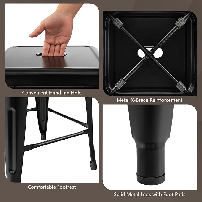 COSTWAY Bar Stools Set of 4, 30” Bar Height Metal Stools - Image 9
