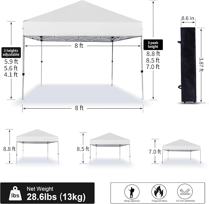 Pop Up Canopy Tent 8X8 FT, Easy Set-up Sade, Instant Shelter w/Canopy Cover - Image 2