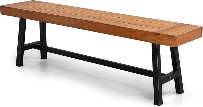 VINGLI Outdoor Bench with Metal Legs Rustic, Wood Dining Bench Indoor Outdoor by VINGLI