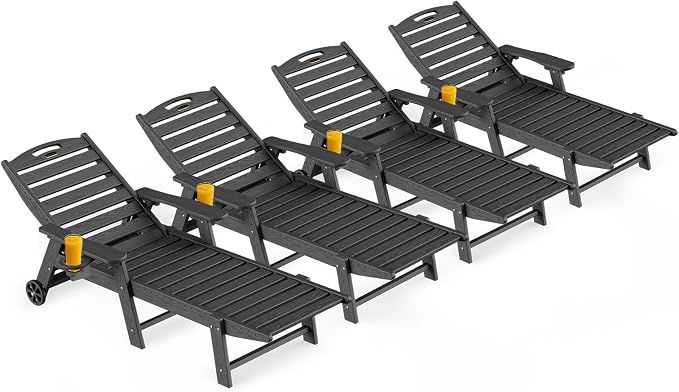 Outdoor Lounge Chair Set of 4, All Weather Patio Chaise Lounge Chair by CIOKEA