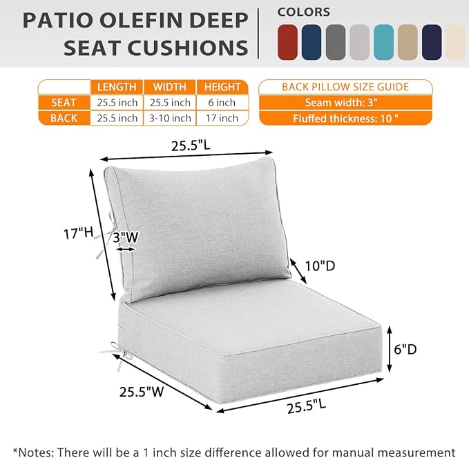 Sundale Outdoor Olefin Deep Seat Cushion, Patio Chair Cushion and Pillow - Image 6