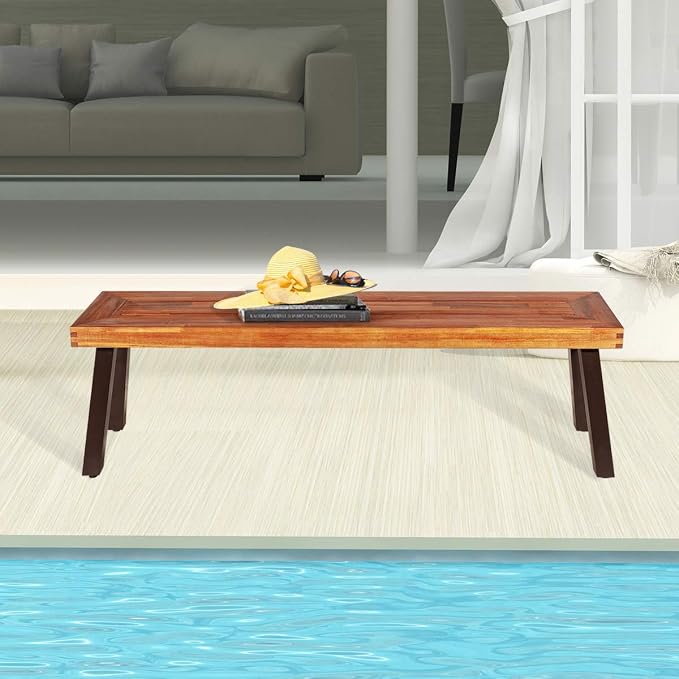 Giantex Acacia Wood Bnech, 3-Person Backless in/Outdoor Patio Dining Bench - Image 5