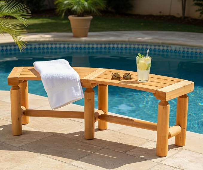 Outdoor Wooden Curved Backless Porch Bench Rustic Style Cedar/Fir Wood Log Fire - Image 8