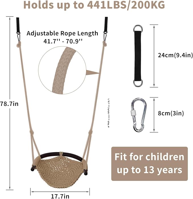 Hi-Na Tree Swing for Kids, Adjustable Toddler Rope Swing Seat - Image 2