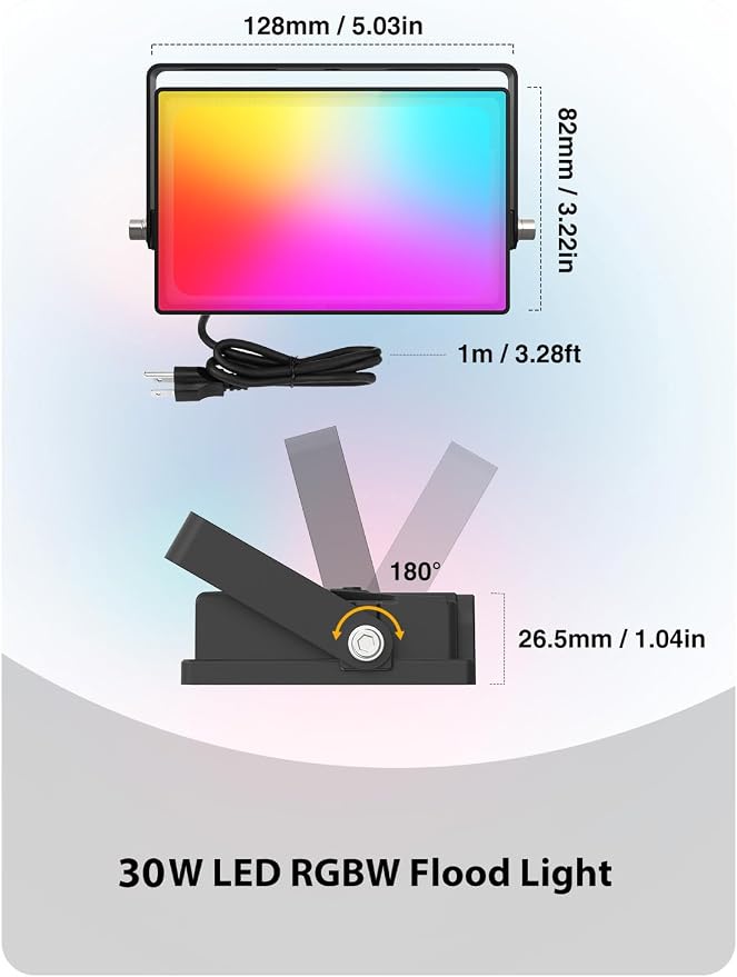 Onforu LED Flood Light Outdoor 300W Equivalent, 30W Color Changing RGBW - Image 8