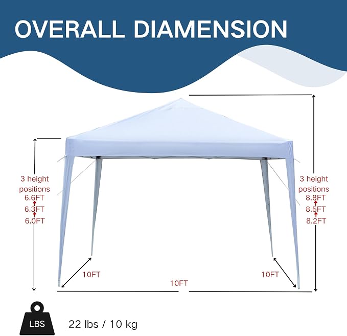 Outvita 10x10ft Ez Pop Up Outdoor Canopy Tent, Portable Commercial Instant Tent - Image 4