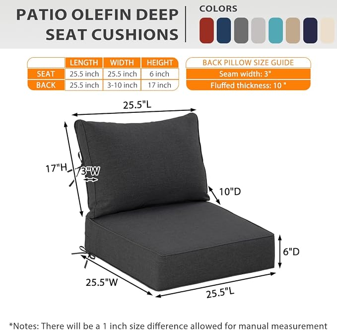 Sundale Outdoor Olefin Deep Seat Cushion, Patio Chair Cushion and Pillow - Image 6