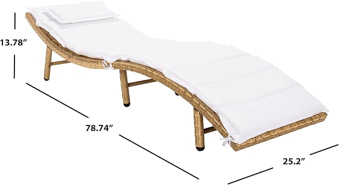 SAFAVIEH Outdoor Collection Colley Natural Wicker/White Cushion Adjustable - Image 3