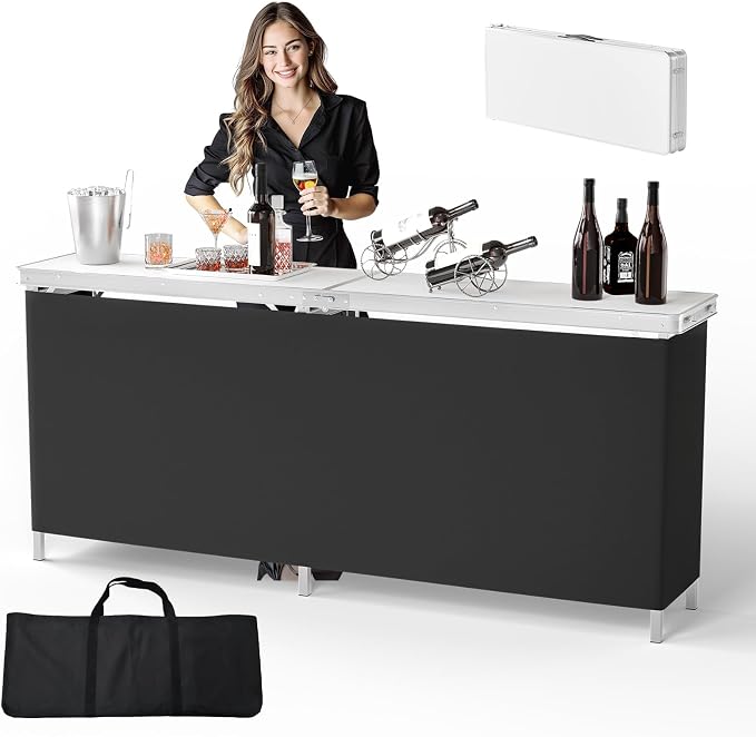 VINGLI 78" Portable Bar Table, 2-Tier Shelves, Mobile Bar Table by VINGLI
