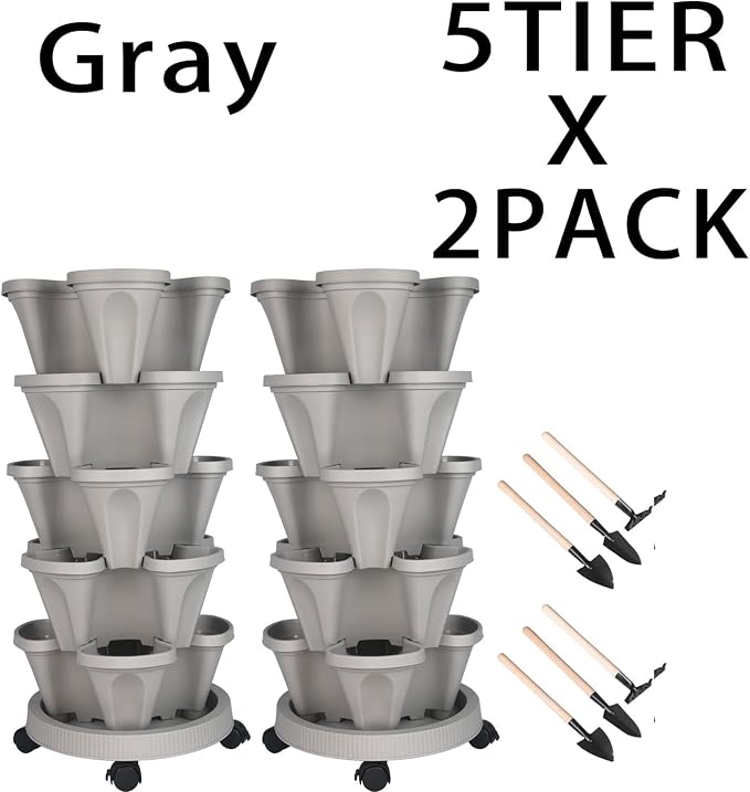 GameXcel Vertical Planter 5 Tier Stackable Planters Garden Planters Strawberry - Image 8