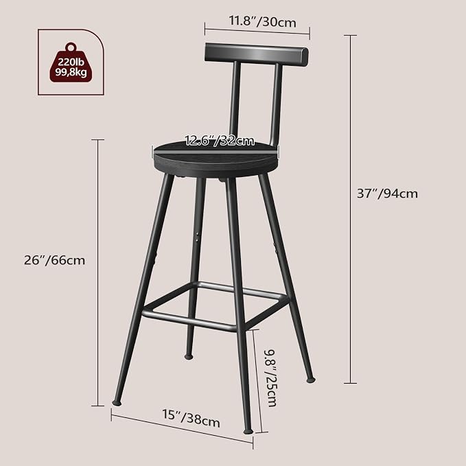 Bar Stools, Metal Frame, Adjustable Feet, Easy Assembly, - Image 3