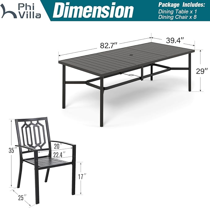 PHI VILLA 9 Pieces Outdoor Dining Set - Image 9