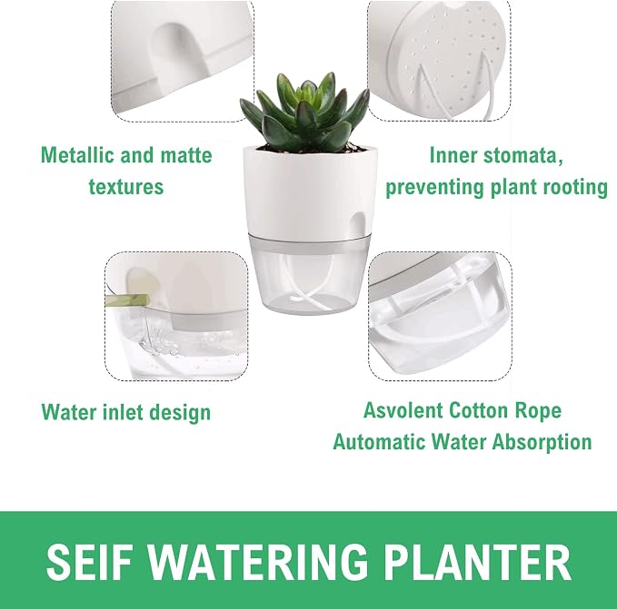 6/4/3Inch Self Watering Planter Pots 3 Pack Plant Pot - Image 4