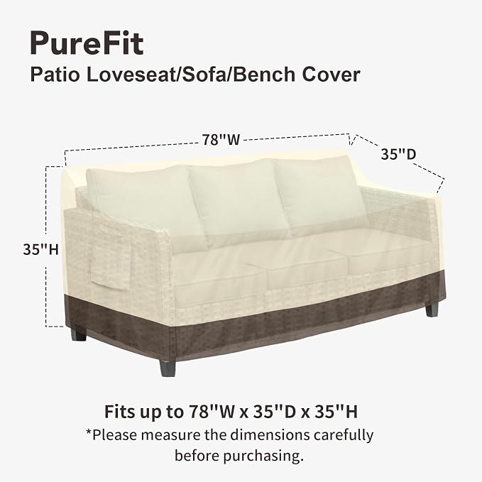 PureFit Outdoor Couch Cover Waterproof Patio Sofa Furniture Covers, 3-Seater - Image 2