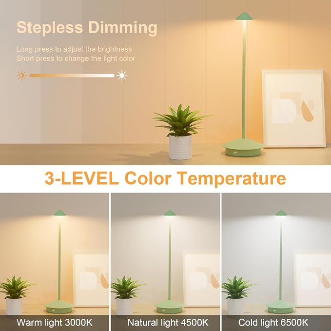 2-Pack 6000mAh Rechargeable Led Table Lamp Cordless, 3000K-6000K Stepless - Image 2
