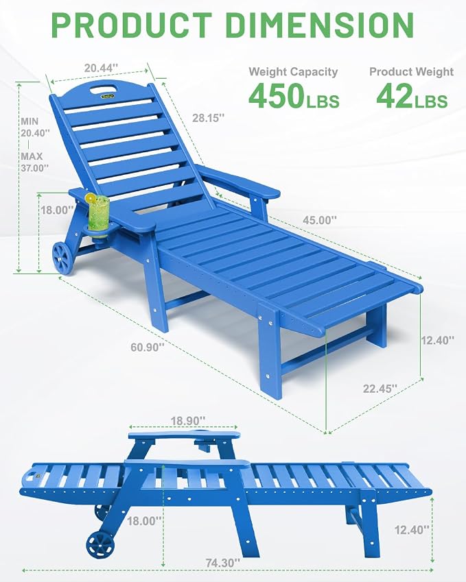 Lounge Chair Outdoor, Chaise Lounge Outdoor, HDPE 6-Position Lounge Chair - Image 3