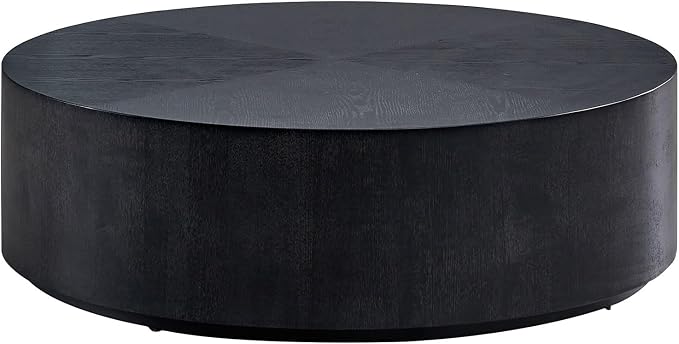 Black Round Coffee Table for Living Room Modern Drum Coffee Table Wood Circle - Image 7
