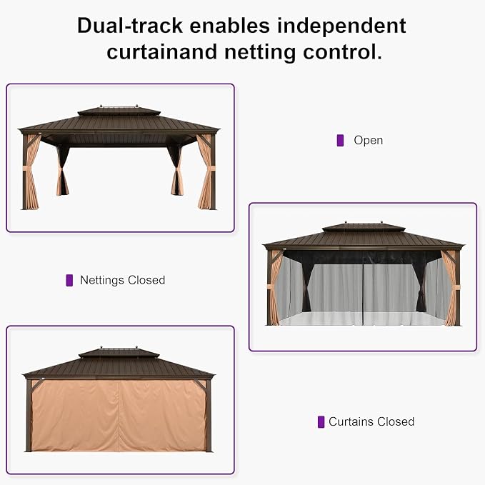 PURPLE LEAF 13' X 17' Outdoor Hardtop Gazebo Patio Wide Aluminum Frame - Image 5