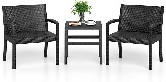 COSTWAY 3 Piece Patio Furniture Set, Outdoor PP Rattan Wicker Furniture Set by COSTWAY