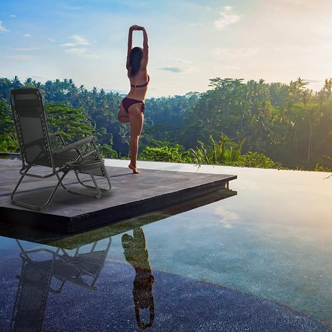 FDW Zero Gravity Chairs Set of 2 Black Lounge Patio Chairs Outdoor Yard Beach - Image 5