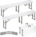 6ft Plastic Folding Bench with Carrying Handle & Lock, Portable Outdoor Bench by Candockway