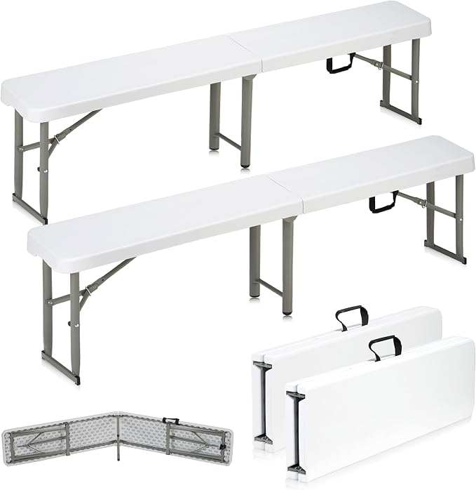6ft Plastic Folding Bench with Carrying Handle & Lock, Portable Outdoor Bench by Candockway