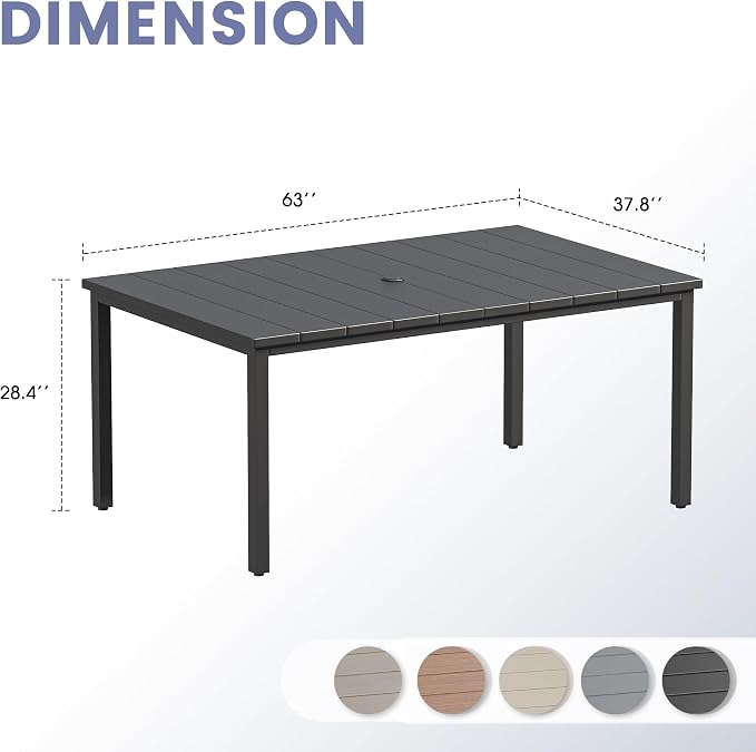 VICLLAX Outdoor Table for 6, Metal Patio Dining Table - Image 2
