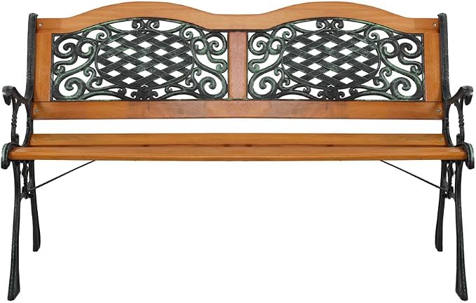 Outdoor Garden Bench, Patio Bench, Cast Iron & Hardwood Structure, Weather Proof - Image 5