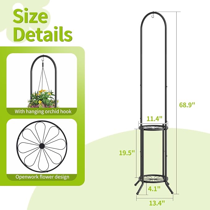BMOSU Plant Stand with Hooks Indoor Outdoor Corner Tall Plant Stand Heavy-Duty - Image 7