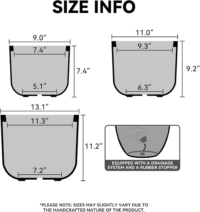Kante Round Concrete Planter, 9 Inch Dia Classic Style Large Plant Pot - Image 2