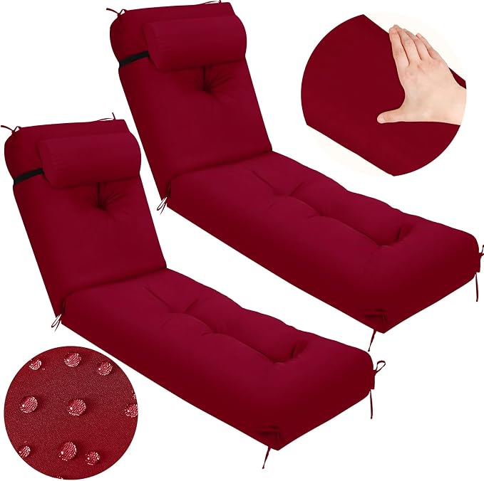 Wenqik Set of 2 Outdoor Chaise Lounge Cushions 76 x 22 x 6 Inch Waterproof - Image 9