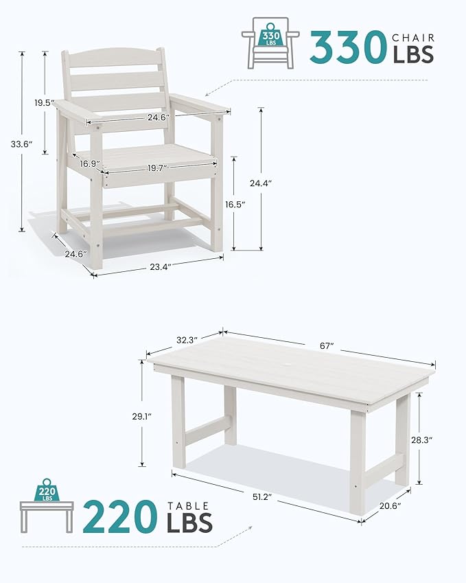 SERWALL Patio Table Set, Outdoor HDPE Dining Set - Image 2