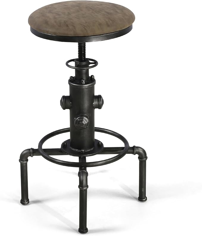 Topower Antique Vintage Industrial Barstool PU Leather Water Pipe Fire Hydrant - Image 4