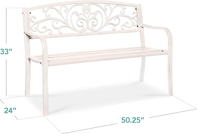 Best Choice Products Outdoor Bench Steel Garden Patio Porch Furniture - Image 2