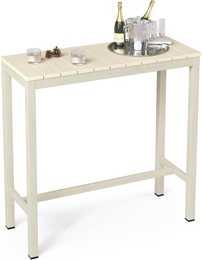 Outdoor Bar Table, Waterproof HDPS Slatted Top, Weather Resistant, Hot Tub by COZYMAN