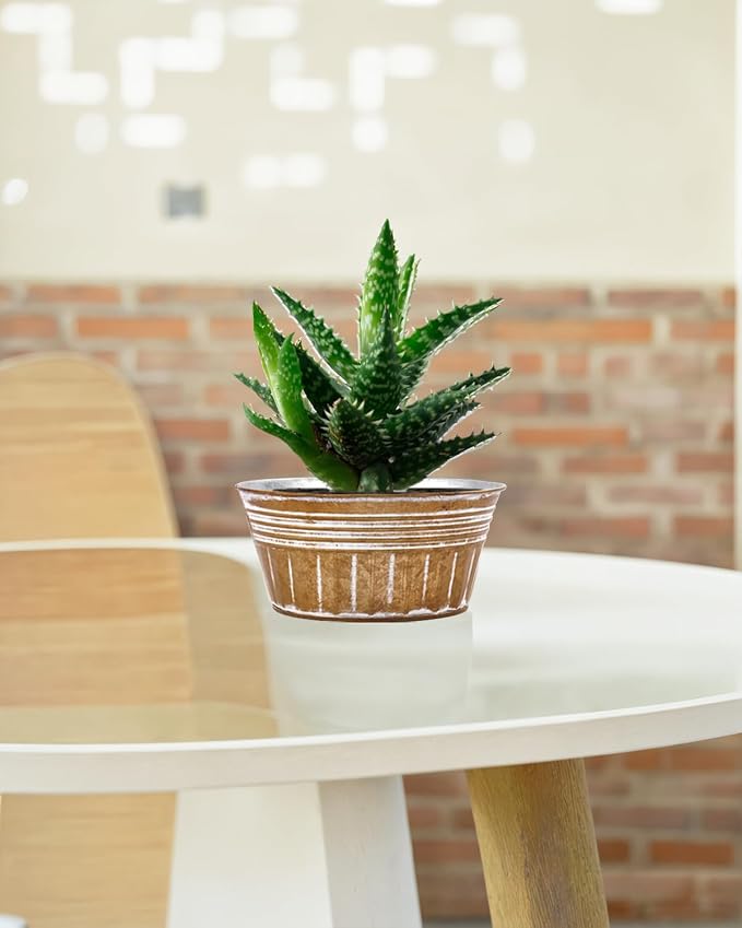 vensovo 10 Inches Brown Metal Rustic Plant Pots - Image 5