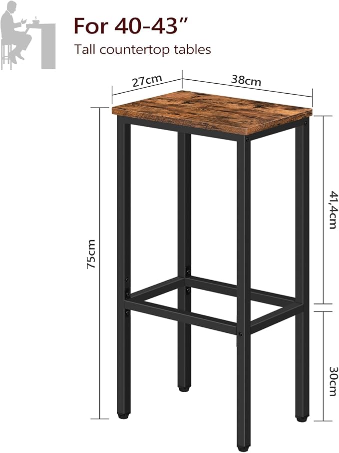 Set of 2 Bar Stools, 29.5" Tall Counter Bar Stools, Kitchen Breakfast Bar Chairs - Image 3