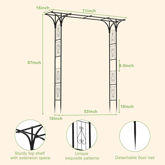 OUSHENG 7FT Garden Arch Arbor, Steel Frame Stand Trellis - Image 5