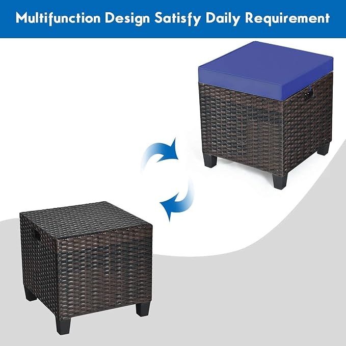 Giantex 2-Piece Rattan Patio Ottoman, All Weather Wicker Ottoman w/Removable - Image 7