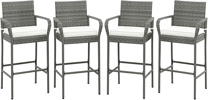 COSTWAY Wicker Bar Stools Set of 4, Patio Bar Height Chairs by COSTWAY