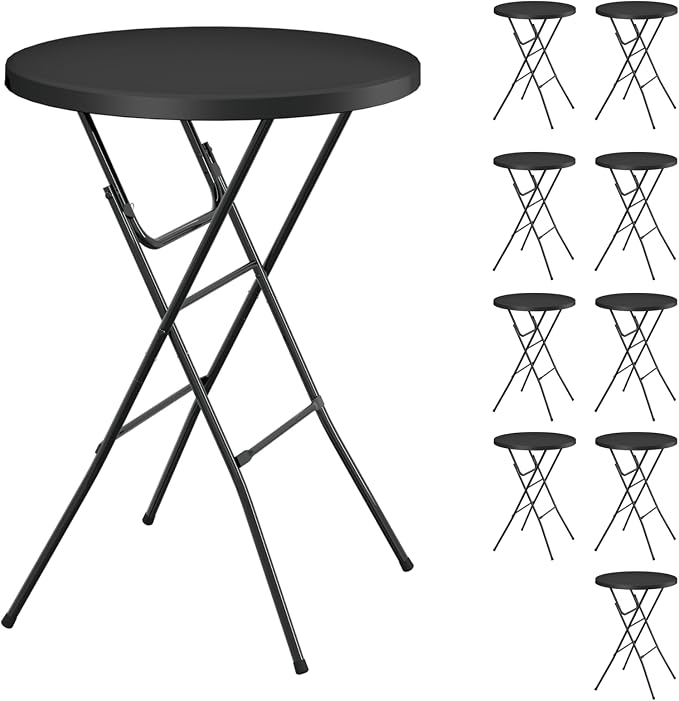 Round Folding Table, Portable Plastic Table w/Thick Table Top, Metal Frame by IWDOO