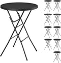 Round Folding Table, Portable Plastic Table w/Thick Table Top, Metal Frame by IWDOO