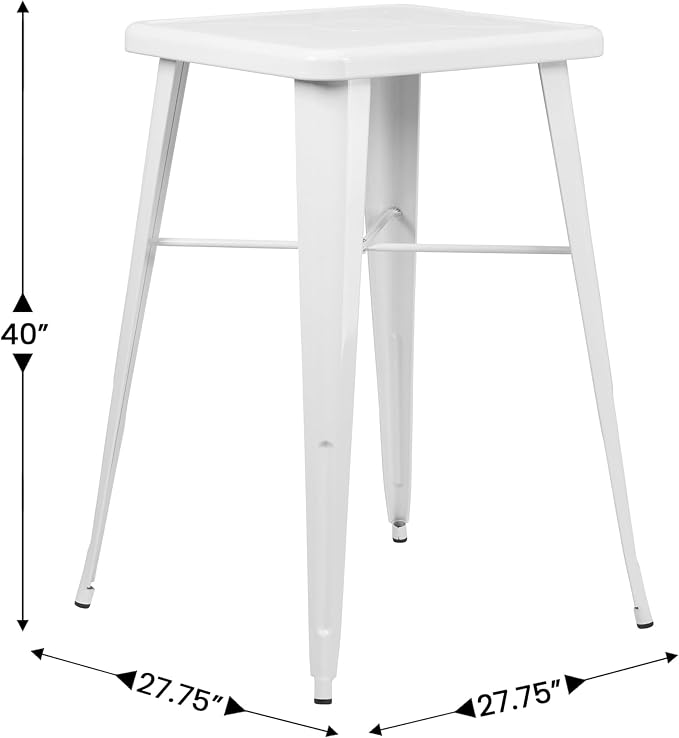 Pemberly Row 28" Square Metal Bar Table, Galvanized Steel, Indoor/Outdoor Use - Image 3