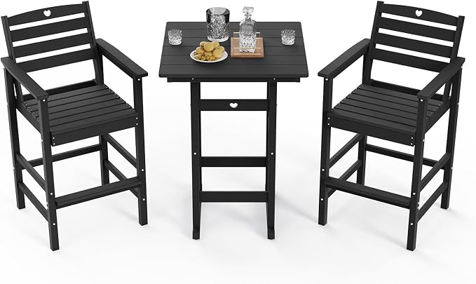 Patio Bar Table, Adirondack Chairs and Table 3 Pieces Set, Bar Height Chairs - Image 8