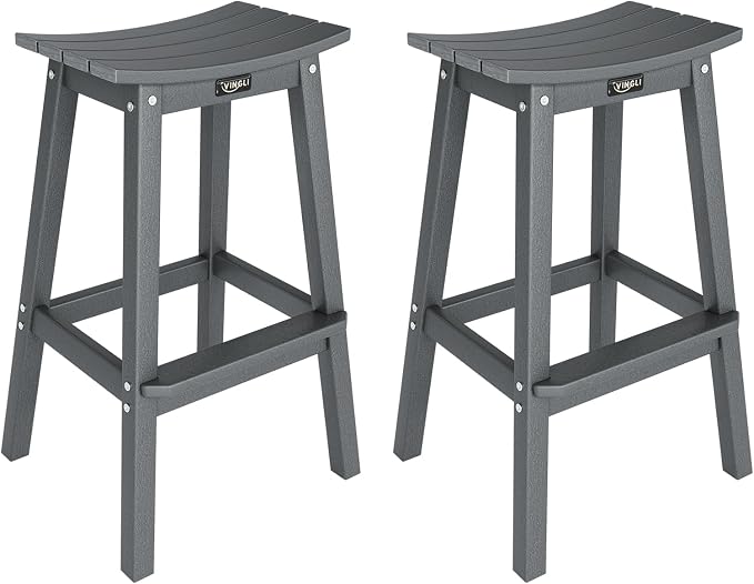 VINGLI 29" Outdoor Bar Stools Set of 2, HDPE Poly Lumber Bar Chairs by VINGLI