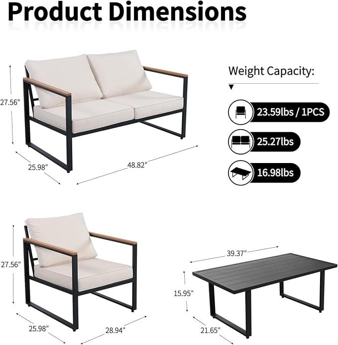GarveeLife 4 Piece Metal Outdoor Conversation Set - Image 3