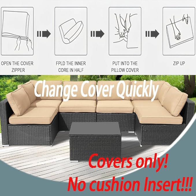 14Pcs Outdoor Cushion Covers Replacement Washable w/Zipper - Image 9