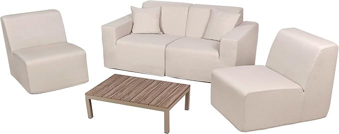 5 Piece Outdoor Beige Compressed Foam Sectional Sofa and Table Set - Image 7
