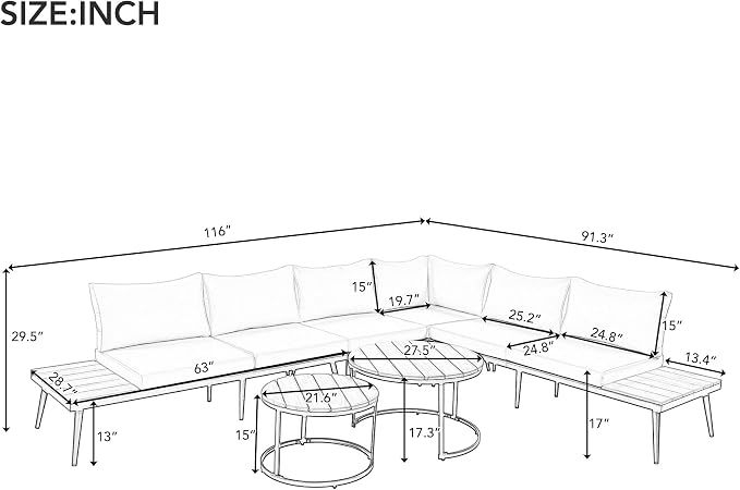 LUMISOL 6 Piece Patio Furniture Set, Outdoor Sectional Sofa Set - Image 2